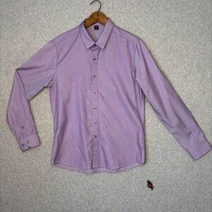 Manfinity Men's Small Button Down Shirt Purple Patterned Long Sleeve Dress Shirt